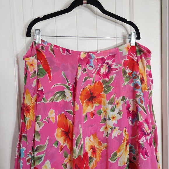 Ralph Lauren Womens Midi Skirt Vtg Silk Pink Floral Peasant Y2K 90s Fairy Sz 20W - Picture 8 of 12